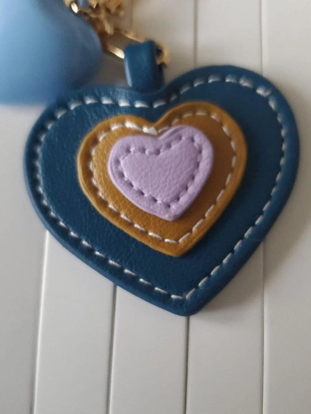 Lane Bryant Blue, Lavender & Brown Layered Heart Keychain Charm